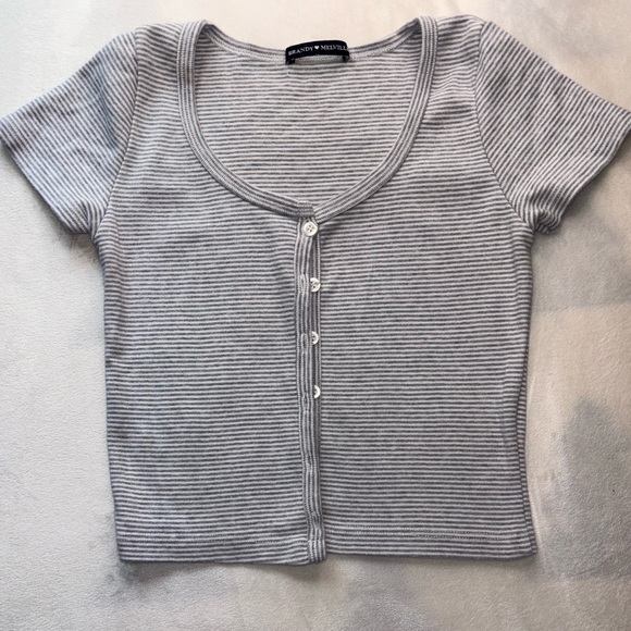 brandy melville gray and white striped shirt - Picture 1 of 4